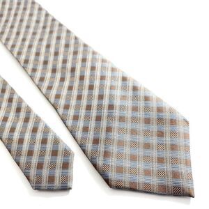Calvin Klein Brown Blue Plaid‎ Woven Silk Tie